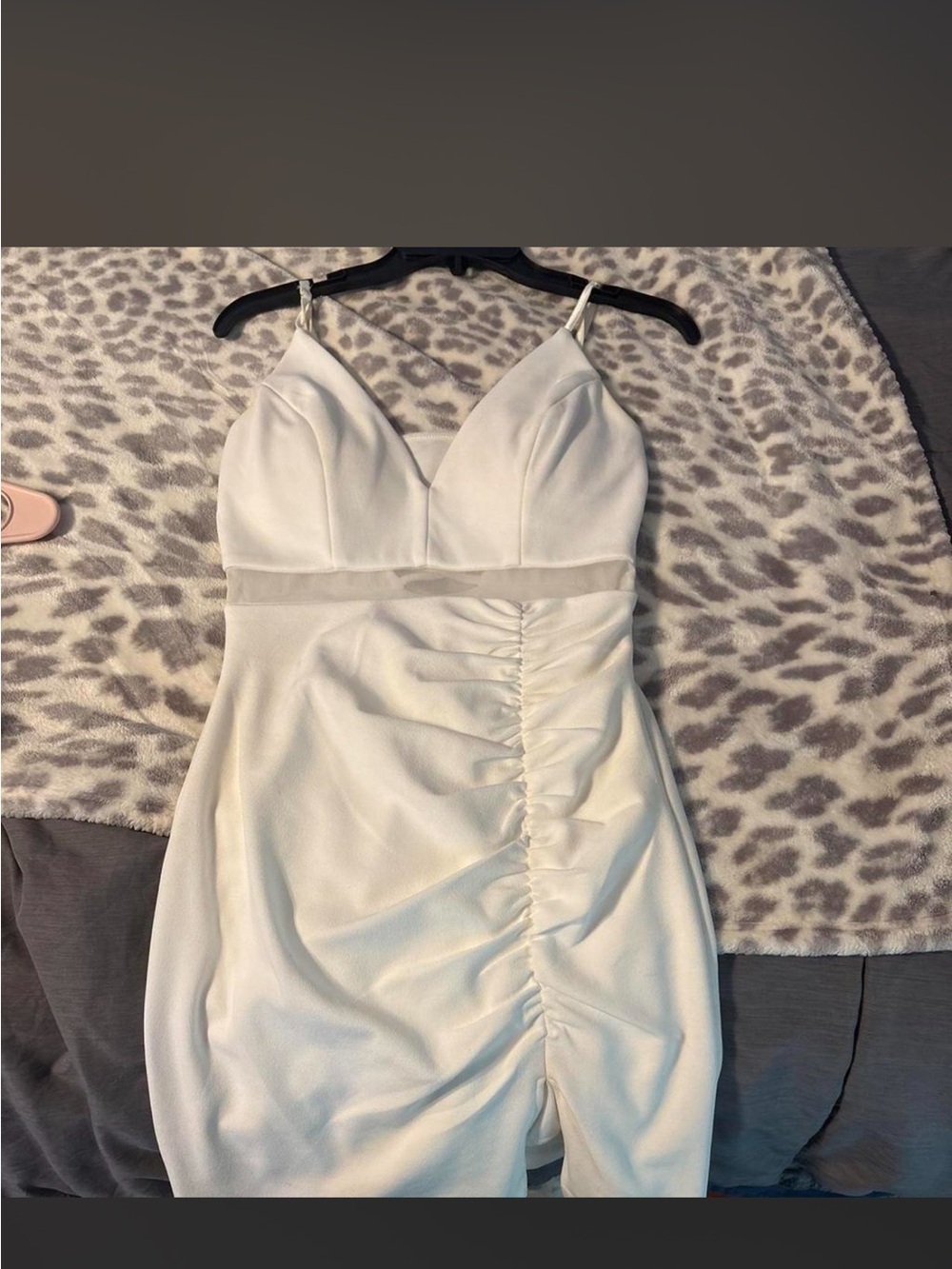 Emerald Sundae Ivory Ruched Spaghetti-Strap Mini Dress